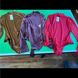 Nine West Womens Bodysuit Trio - Red, Brown, and Purple